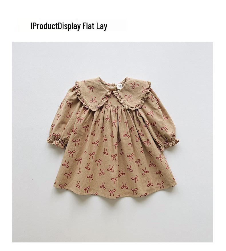 Koreanischer Stil Langarm Spitzen-Prinzessinnenkleid für Mädchen - Herbst 2026 Kollektion, Reine Baumwolle