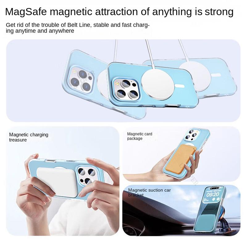 Fashion Dopamine Jelly Texture Two-in-one Case for iPhone 16 15 14 13 12 11 Pro Max Plus Fall Prevention Magsafe Magnetic Cover