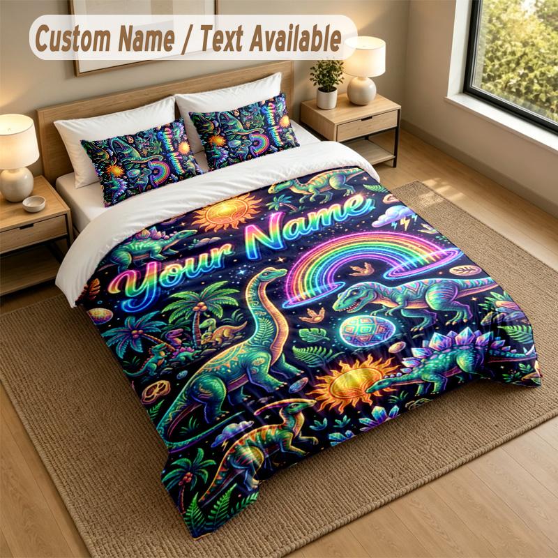 Dinosaur Theme Personalized 3Pcs Bedding Set Custom Text & Name 1 Sheet 2 Pillowcases Household Bedding 1pc