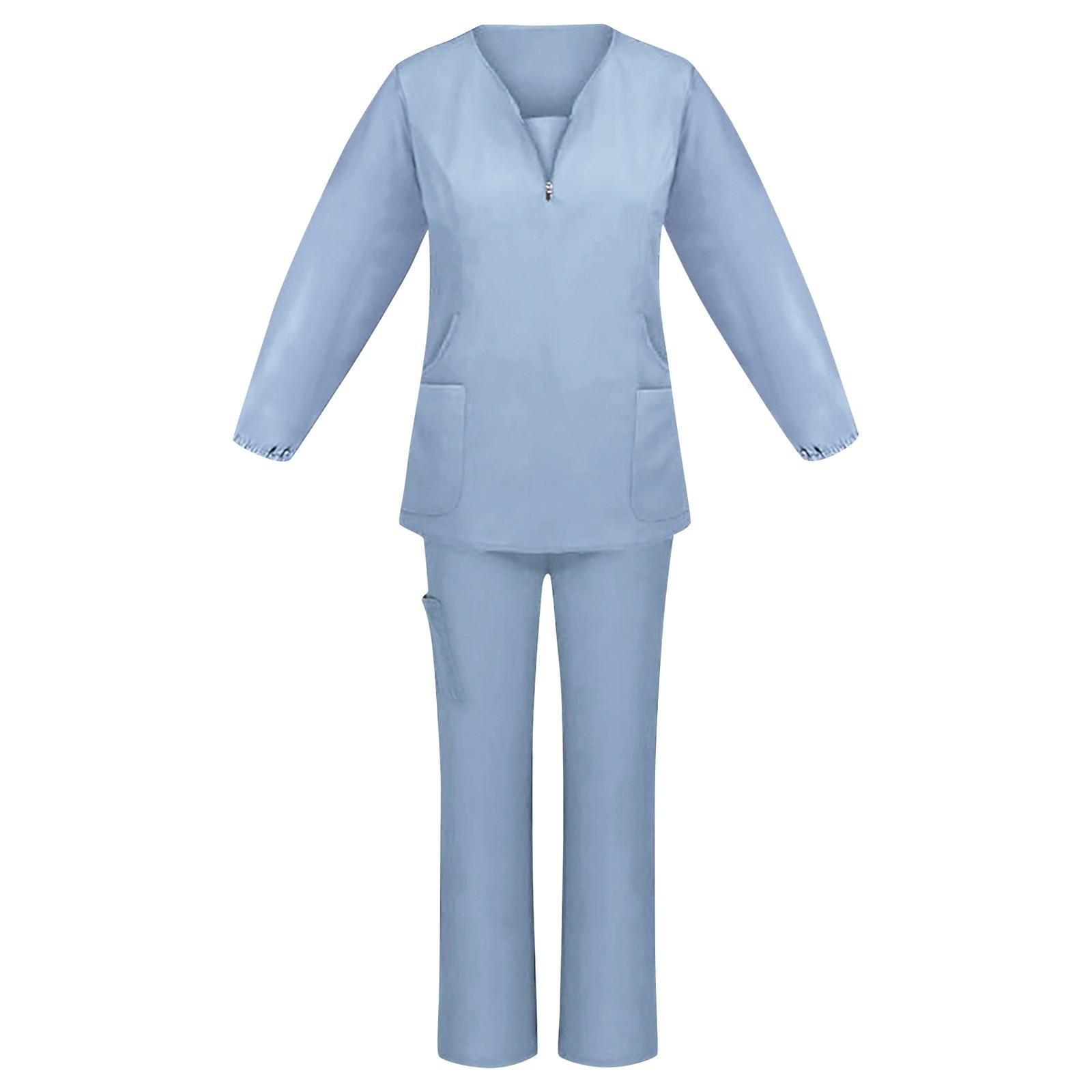 

Женский однотонный топ с длинным рукавом и v-образным вырезом, рабочая форма, карманный костюм S