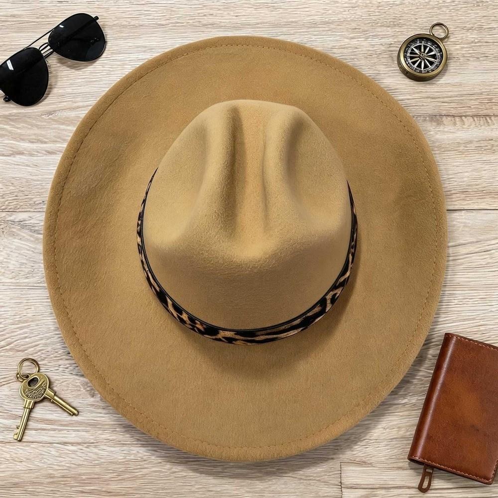 Leopard Hat Band Fedora Hat Felt Dress Hat New Western Cowboy Hat  Men Women