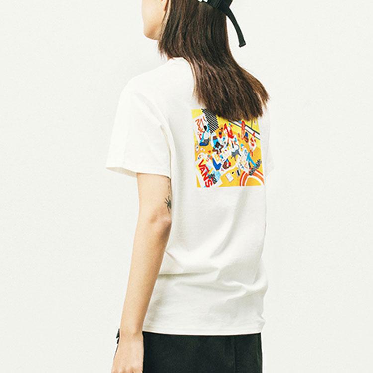 Vans X Tian Ran Collaboration Fun Pattern Large Print Trendy Sports Casual Short Sleeve T-Shirt Women Tops White VN0A5F4CFS8