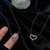 Full Diamond Hollow Heart Necklace Earring Set Lightweight Fashion Alloy Jewelry for Teen Girls Daily Accessory
