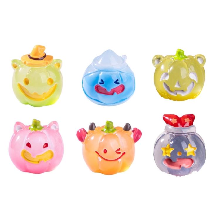 6 Piece Resins Glowing in Dark Pumpkin Miniature Ornaments Halloween Party Supplies DIY Craft Project Accessories Gift