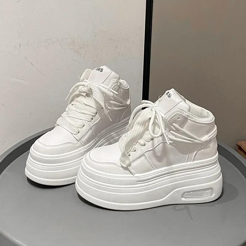 Fashion Chunky Sneakers for Women Comfort High Top 8cm Platform Height Increasing Sports Shoes Basketball Non-slip Trainers Walking Shoe