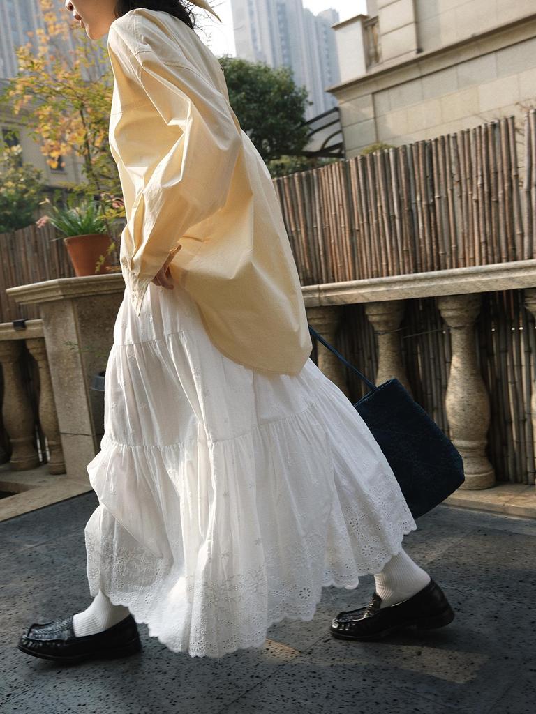 Louvre Bohemian Floral Hollow-Out Midi Skirt: Romantic, Elastic Waist, Loose Fit for Women