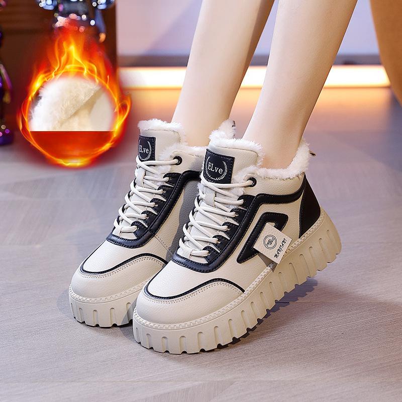 

Бархатные высокие зимние ботинки для женщин, корейская теплая и повседневная обувь из хлопка на толстой подошве 40 чёрный