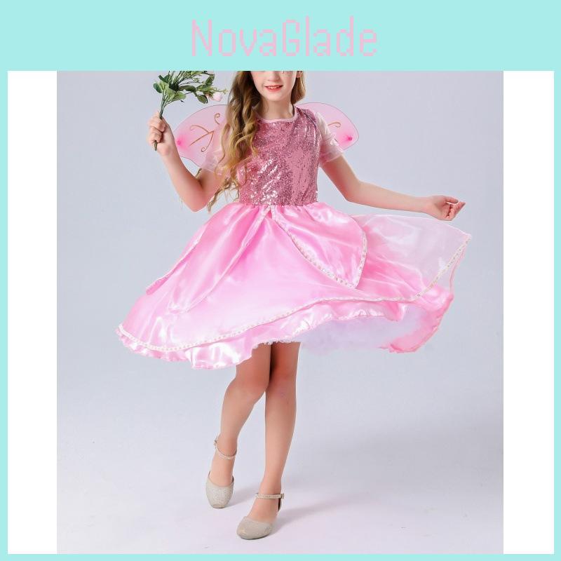 Bezauberndes Baumwollmischungs-Feenprinzessinnenkleid für Mädchen Perfekt für Halloween-Aufführungen