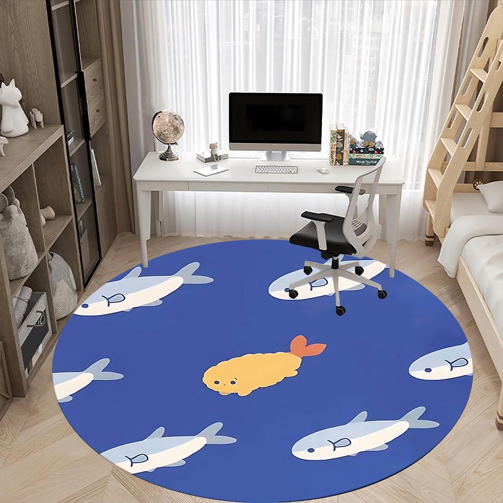 1pc Fish Ocean Office Round Area Rug, Indoor Mat Suitable ForOffice, Under Office Chairs Bedroom Living Room Home Decor, Room Decot236