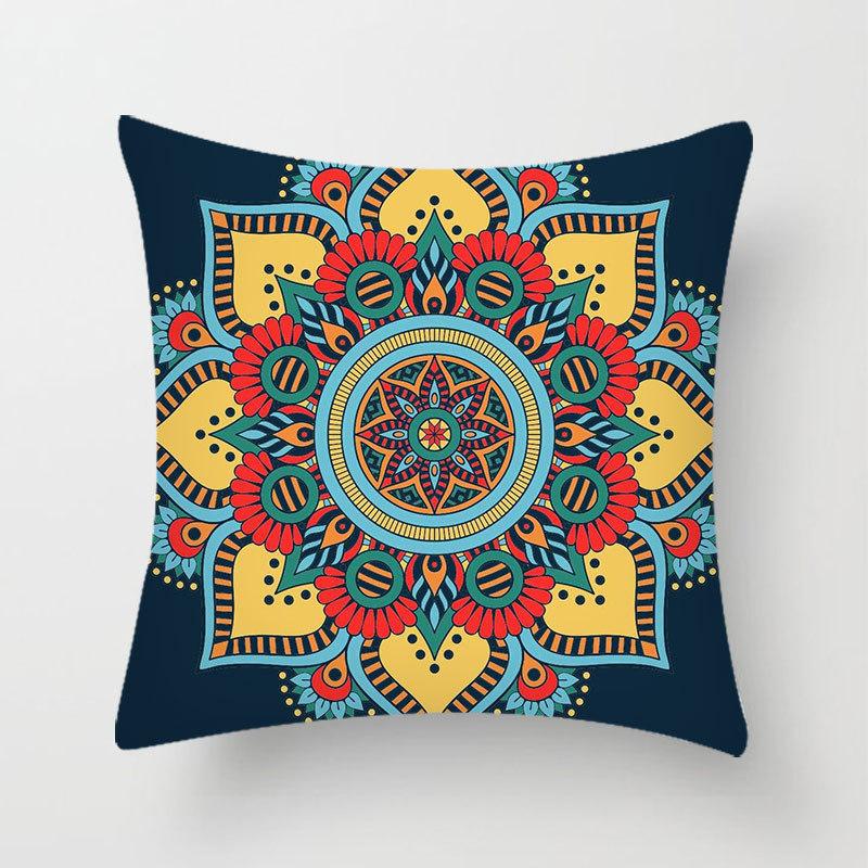 Household Stitching Colorful Mandala Printed Pillow Cover Bedroom Sofa Cushion Peach Leather Velvet Cushion Cover