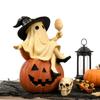 Spooky Witch Figurine Sitting On Pumpkin with Wine Glass and Skull Details for Home Party Decor Gift & Home