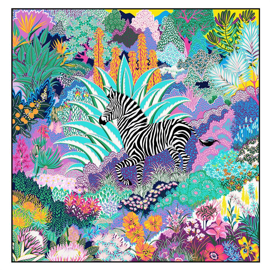 Scarf Lusso 90Cm "Zebra Nella Foresta" Bandana Donna Quadrato di Seta Twill Arricciato Hijab Foulard Sciarpe per Capelli