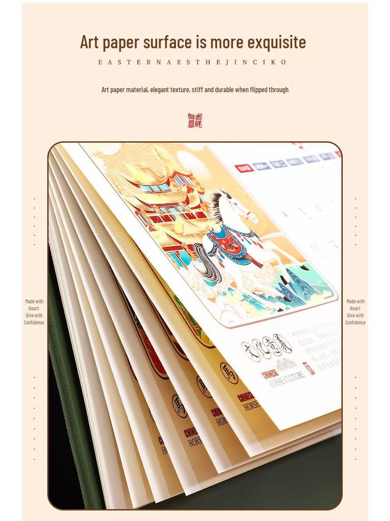 2026 Year of the Horse Leather Desk Calendar with Pen Holder, Custom Logo, Monthly Overview, Multifunctional Office Ornament.