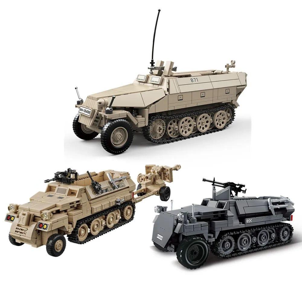 World War Army Military Soldiers SD.KF5.251 Half Tracked Light Armored Vehicle Building Blocks Bricks Model Toys For Kids