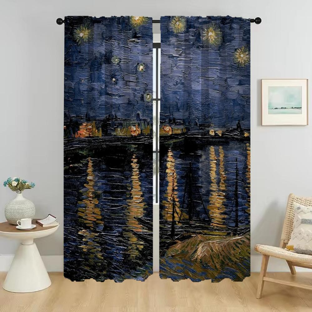 Van Gogh Curtains Child Room Modern Living Room Curtains 2 Pieces Window Curtain Partition Halloween Decoration Shades Kitchen