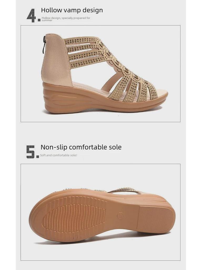 2021 Women’s Wedge Sandals: Casual, Versatile Fish Mouth Shoes with Rear Zipper for Mothers.