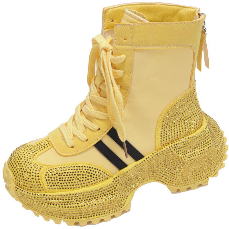 

Женские кроссовки на высокой платформе, кроссовки на толстой подошве, увеличивающие рост, женские новые универсальные повседневные туфли с круглым носком и стразами, кеды 35