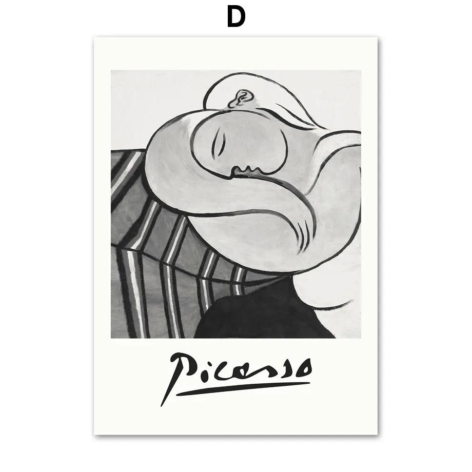 Picasso Line Woman Face Bird Beige Black Wall Art Canvas Painting Geometry Posters And Prints Wall Pictures Living Room Decor