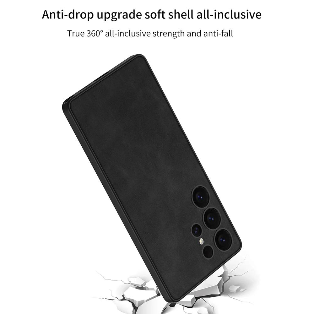 Luxus Leder Telefon Fall S24Ultra S25Ultra Stoßfest Abdeckung Für Samsung Galaxy S23 S24 S25 Ultra Nubuk Leder Schutzhülle