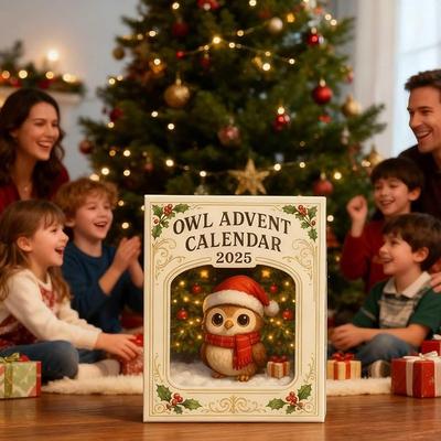 2025 Xmas Advents Calendar With Mini 2D Owl-Pendant Perfect Festive Present For All Ages For Festive Holiday Home Decor