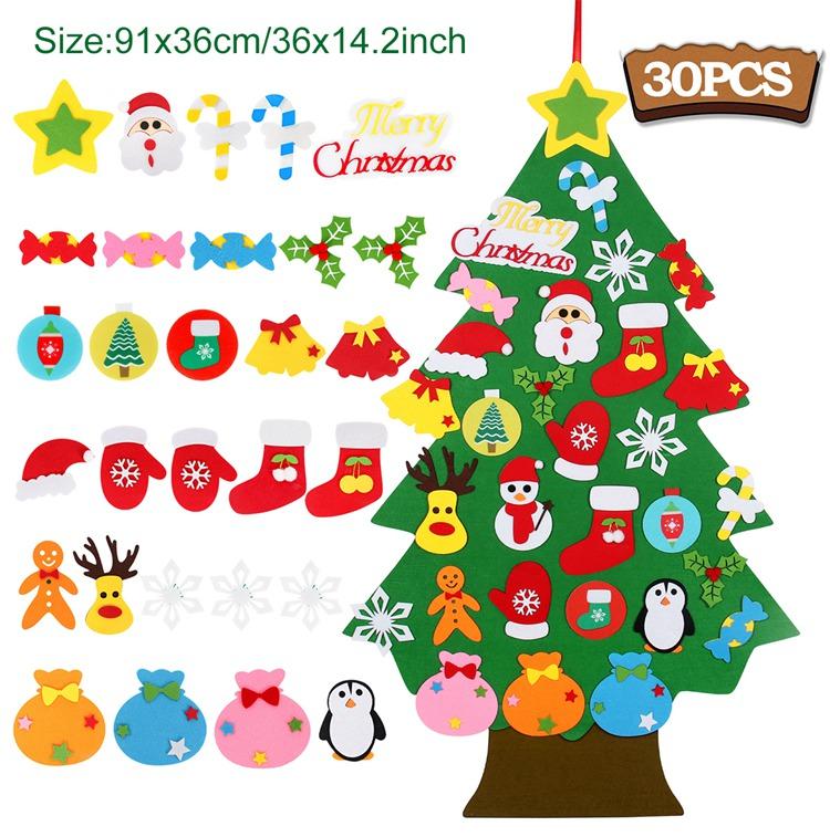 DIY Filz Weihnachtsbaum Frohe Weihnachten Dekorationen für Zuhause 2024 Navidad Weihnachtsbaum mit Licht Weihnachtsschmuck Neujahrsgeschenk