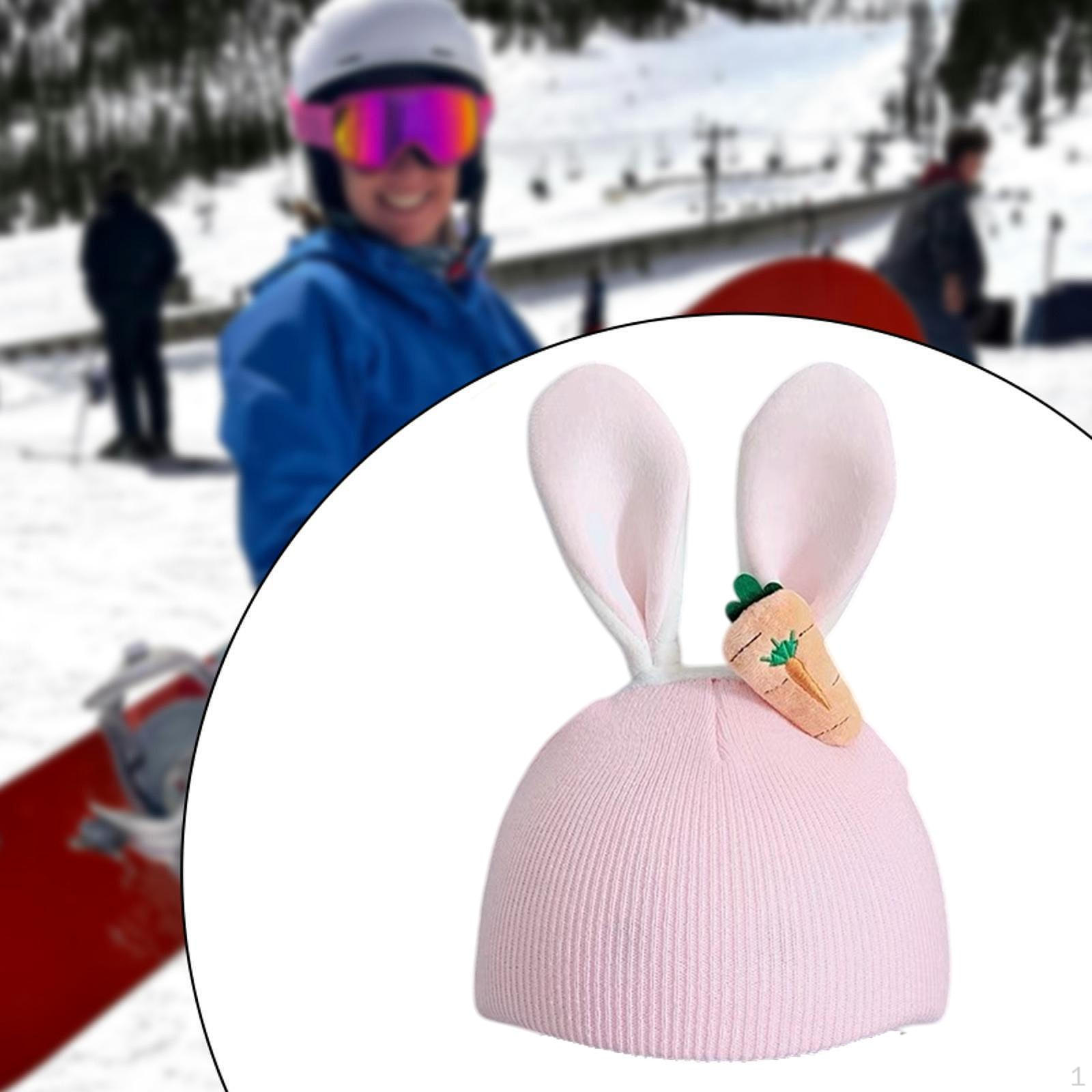 

Креативная вязаная шапка для катания на лыжах и сноуборде Pink Rabbit Ear