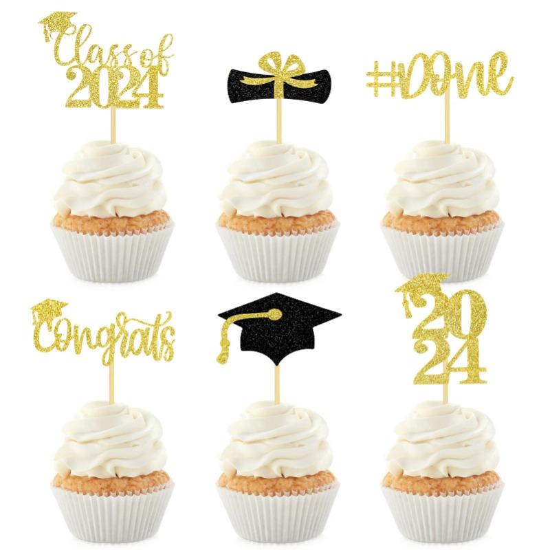 12 Pcs Graduation Season Celebration Cake Prop Insert Cap Cupcake Topper Party Decoration Toppers 2024 Card Decors Paper Picks