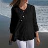 New Cotton Linen Patchwork Lace 3/4 Sleeve Loose Fit Women's Top