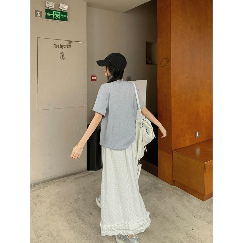 Plus Size Women's Korean Style Two-Piece: Printed Short Sleeve T-shirt & High Waist A-line Skirt