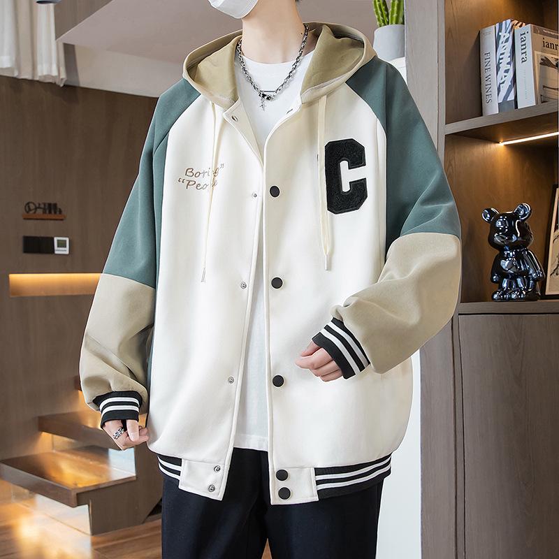 Spring & Autumn Youth Hooded Jacket for Boys - Trendy Color Block Sweatshirt/Cardigan for Teens