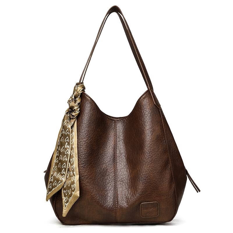 Vintage Luxury PU Leather Women Shoulder Crossbody Bags Large Capacity Tote Sac Female 3 Layers Multi-Pockets Commuter Handbags