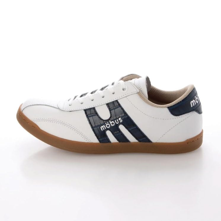 Mobus MUNSTER Sneakers for Men and Women, Genuine Leather, Sports, Casual, with Functional Insoles, Walking Shoes (WHITE/NAVY CROCO, Japanese Shoe Siz