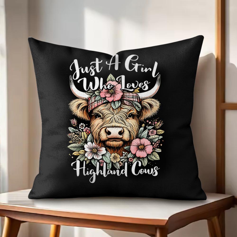 Highland cow black Cushion Cover Natural Linen Organic Fabric DoubleSided Printing Couch Pillow Covers Home Decor Gift