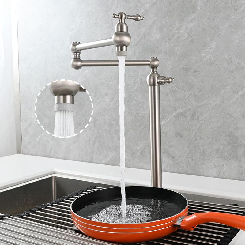Tuqiu Pot Filler Tap Black Foldable Kitchen Faucet Single Cold Single Hole Sink Tap Rotate Folding Spout Chrome Brass