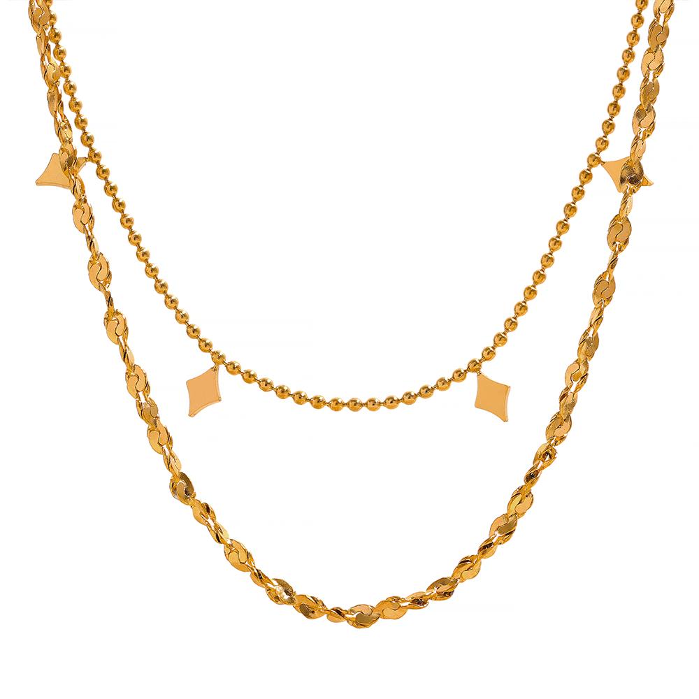 

Yhpup Stylish Layered Chain Stainless Steel Necklace 18K Gold Plated Texture Waterproof Trendy Korean Thin Chain Jewelry Women