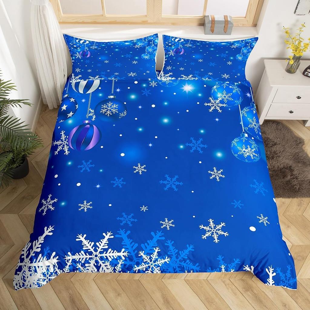 Snowflake Duvet Cover Twin King Merry Christmas Comforter Cover For Child Boys Girls, Glitter Galaxy Bedding Set, New  Gift