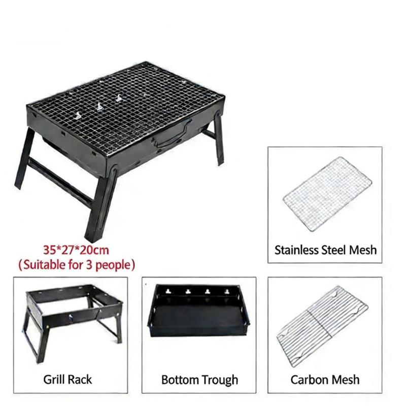 

Portable Foldable Charcoal Barbecue Grill Outdoor Camping BBQ Stove With Grate For Home Garden Picnic 3 To 5 People чорний