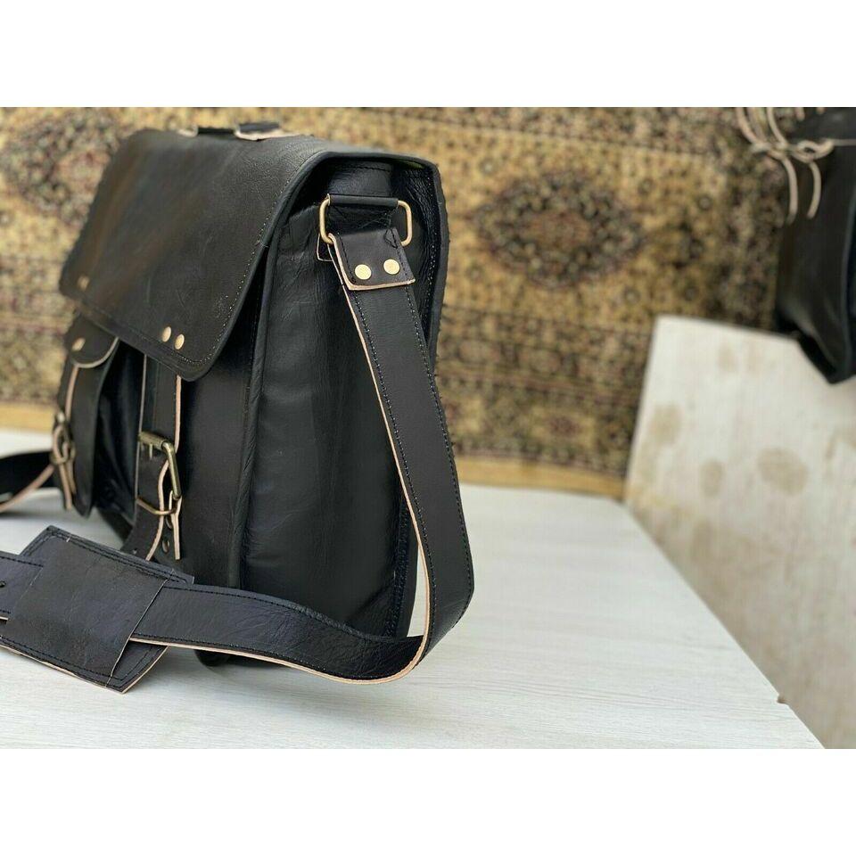 Pánská pravá vintage černá kožená taška přes rameno Aktovka na notebook