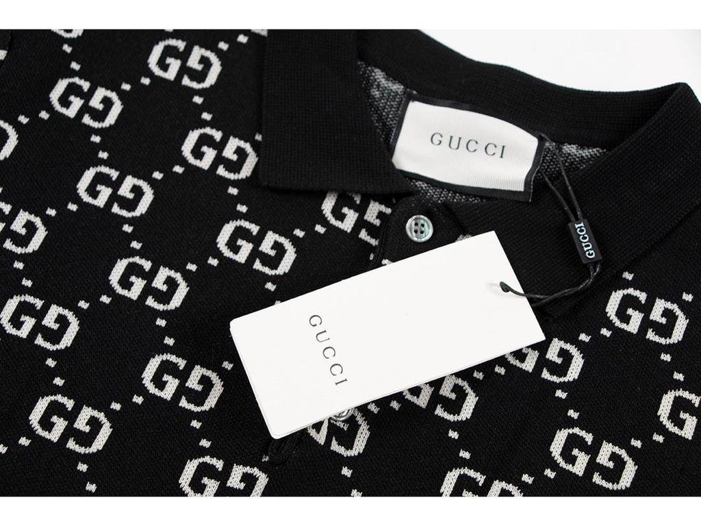 Unisex Trendig Sommar G-bokstav Jacquardstickad Pikétröja med Krage och Korta Ärmar