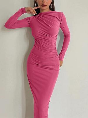 2026 European & American Slim Fit Solid Color Bodycon Dress - Long, Elegant, Temperamental, for Women: Spring/Autumn