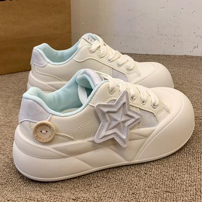 Mode 2025 Chaussures d'été pour femmes à semelle épaisse et compensée Chaussures de skate baskets épaisses à enfiler légères à lacets décontractées blanches