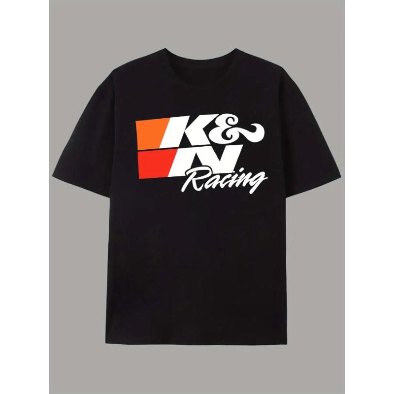 European Sizes Plus-Size Fashionable Men'S Clothing Men'S Casual Pattern T-Shirt- Short Sleeve Crew Neck T-Shirt, Printed with 'KN Racing' Words