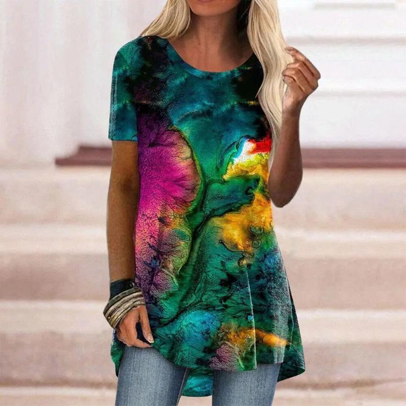 

3D Printed Women s Loose O-Neck Pullover Dress Colorful Pattern Printing Comfortable Casual Short Sleeved Dress 5XL