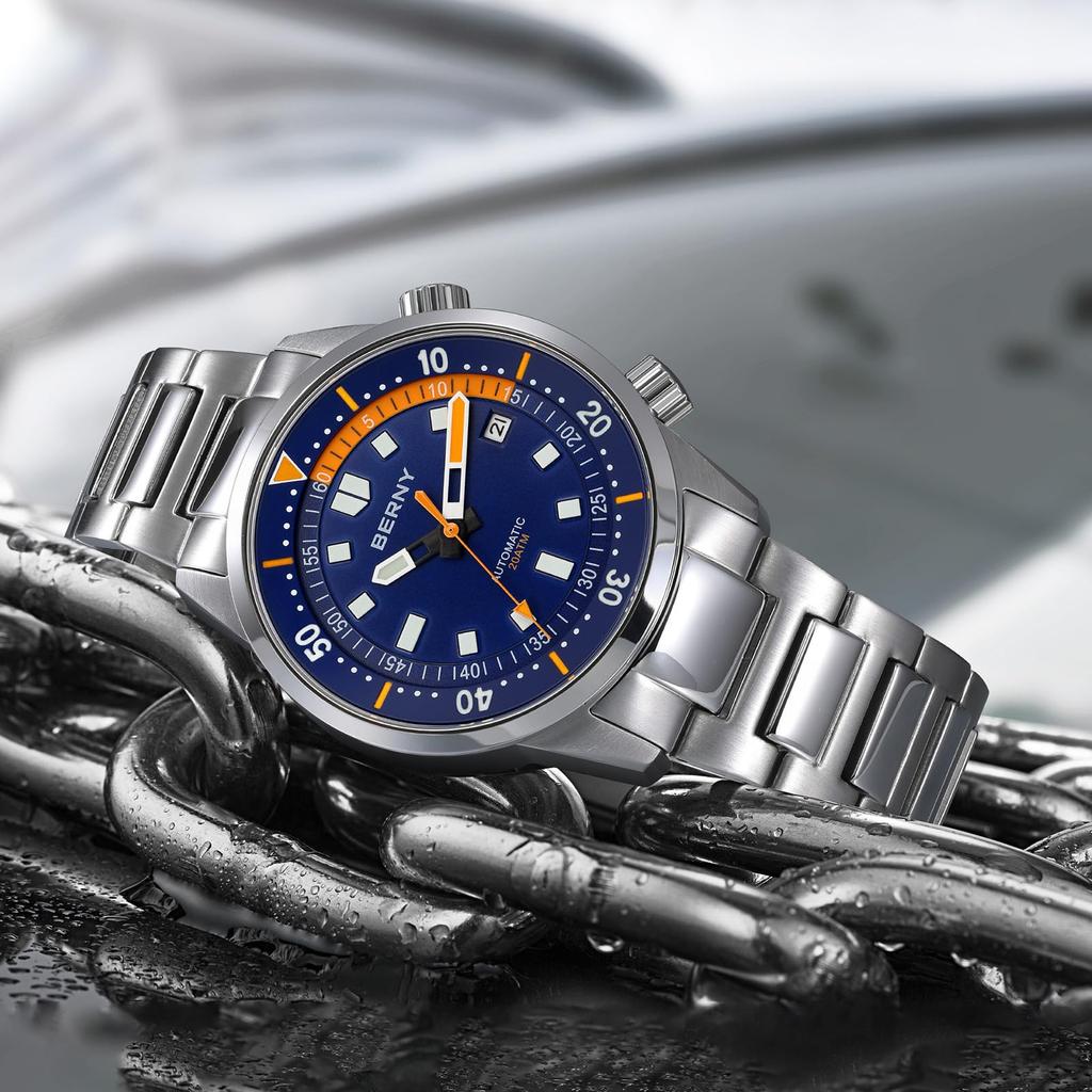 BERNY Orologio Orologio Automatico Orologio da Immersione Orologio Meccanico Automatico Impermeabile 20ATM Vetro Zaffiro Orologio Super Luminoso da Sub da Uomo da Uomo da Sub