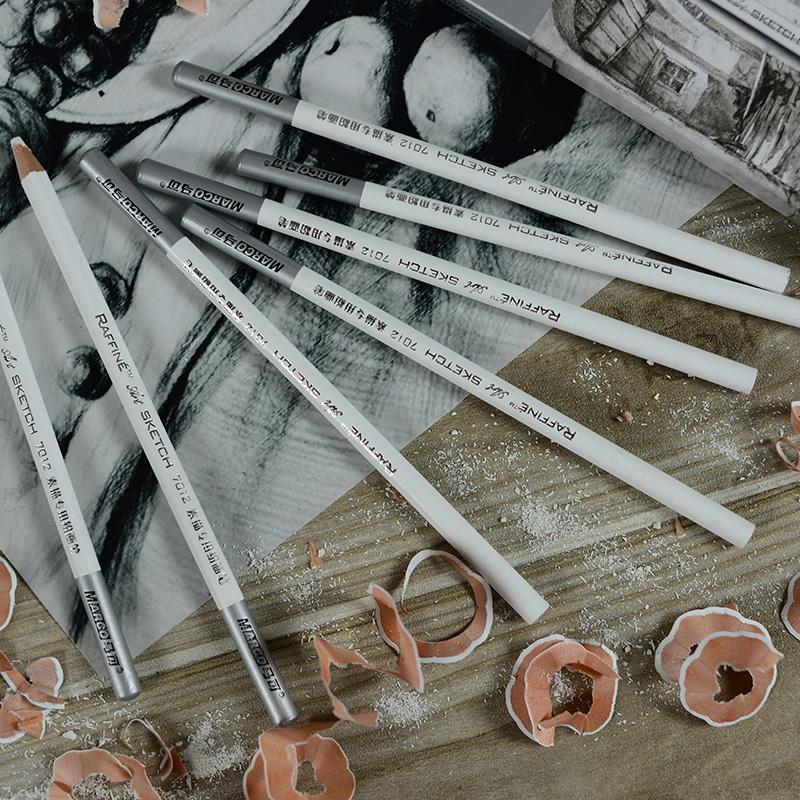 12pcs/set MARCO Raffine 7012 Professional Drawing Sketch Pastel Art White Pencil Sketch Charcoal Powder Brush High Light
