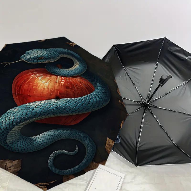 1PC Snake Heart Umbrella-8-Rib Reinforced Portable Folding Travel Suitable for All Seasons Outdoor Daily Use-J387