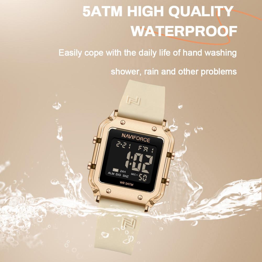 NAVIFORCE Women's Casual DIgital Watch Day Date Night Pattern Waterproof Alarm Silicone Strap Lady Girls Fashion Accessories Watch NF6105