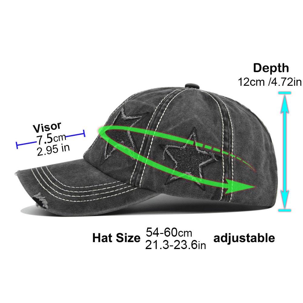 Women Ponytail Baseball Cap Washed Cotton Sun Hat Female Pentagram Sequins Hip Hop Snapback Adjustable Sport Golf Hats