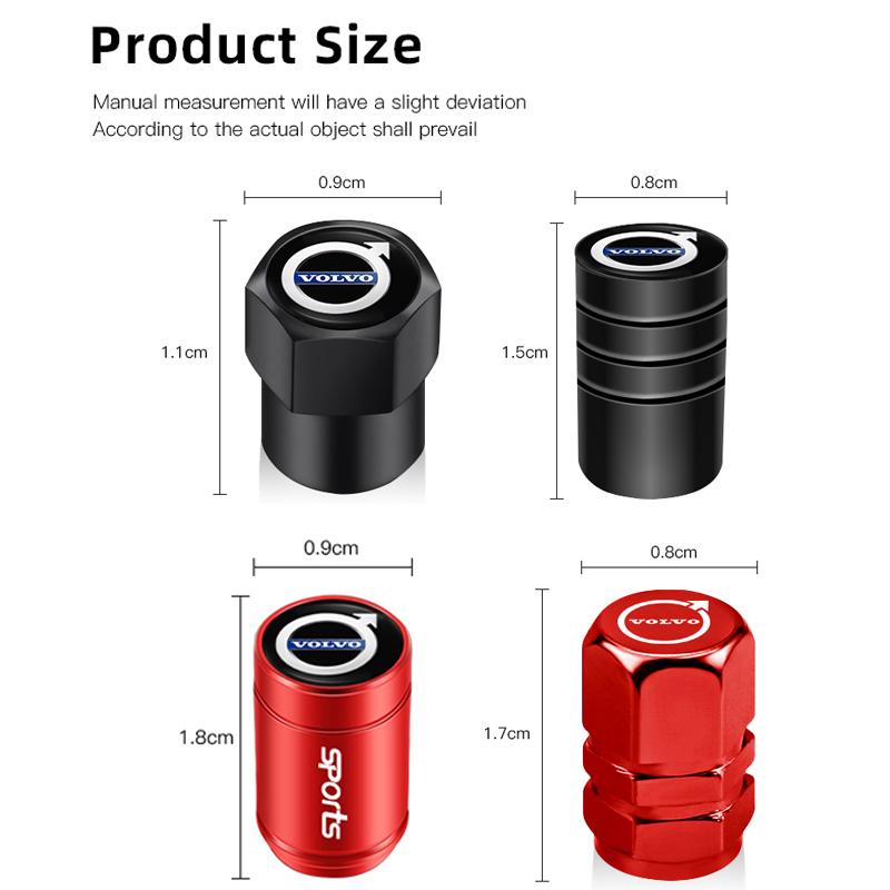 4Pcs Aluminum Alloy Car Wheel Tire Valve Caps Stem Cover For Volvo Rdesign XC60 XC90 XC40 V50 V60 V40 EX30 S60 C30 V70 S90 AWD