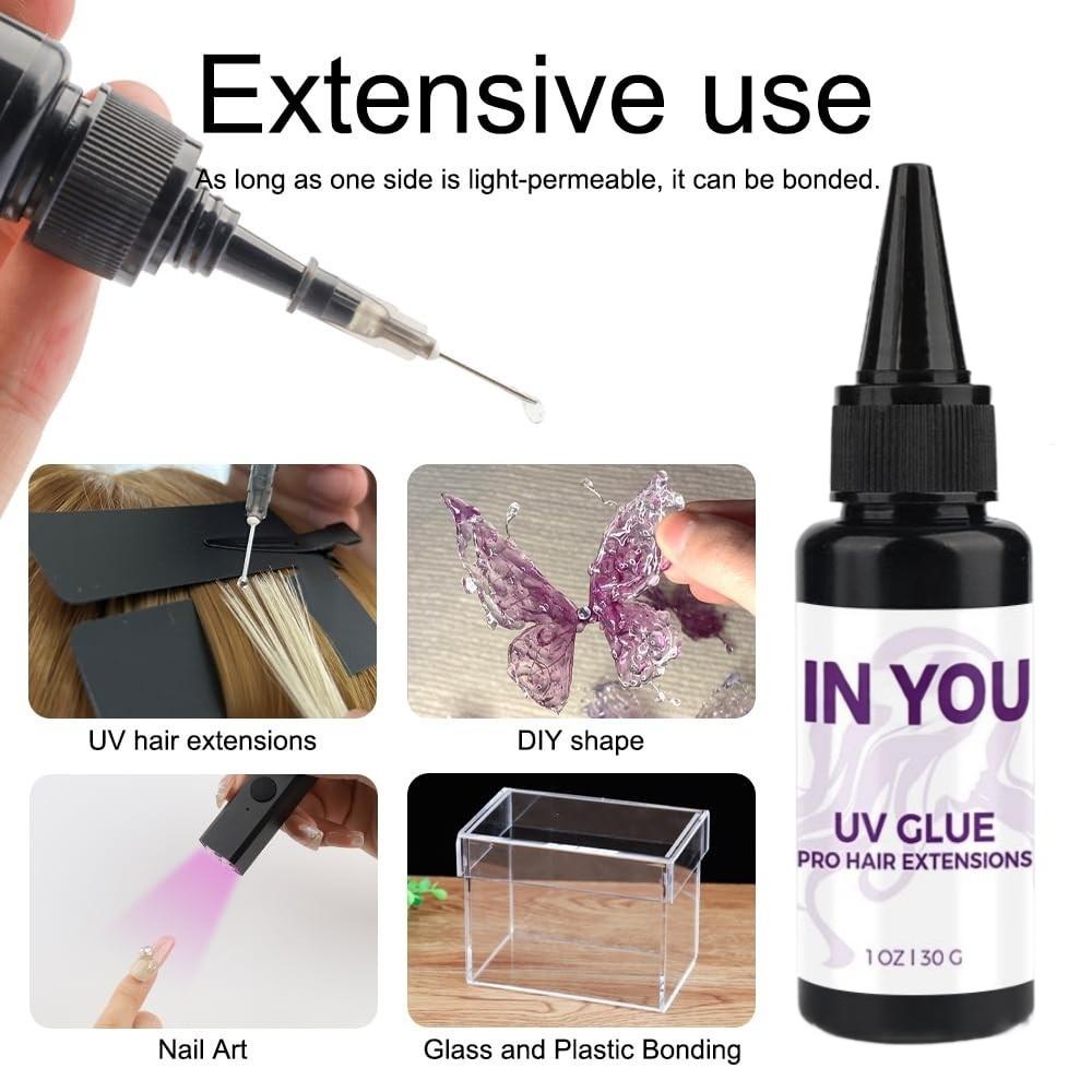 Tangle-Free UV Hair Extension Kit: 2X Faster Remover + 30g Glue & Spares for Invisible Extensions – Salon & Home Use